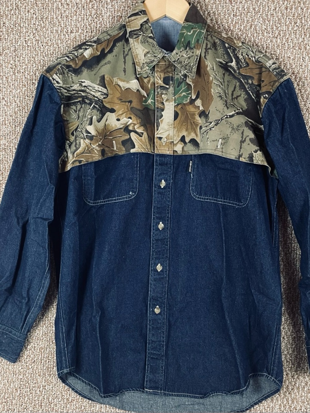 Vtg Roper Denim Shirt Men’s M Western Button Up Camo Cape Yoke Advantage R1